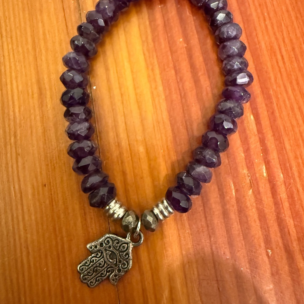 Purple Beaded Bracelet with Silver Charm